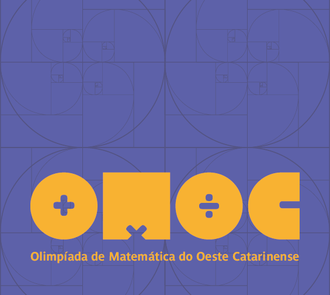 imagem com fundo rodo e escrito em amarelo OMOC Olimpíada de Matemática do Oeste Catarinense