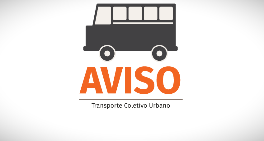 Imagem de um ônibus, com a frase "Aviso: transporte coletivo"