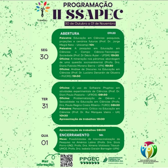 Card com a programação do II Simpósio Sul-Americano de Pesquisa em Ensino de Ciências