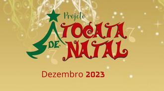 Imagem com fundo amarelo, com o texto "Projeto Tocata de Natal - dezembro 2023"