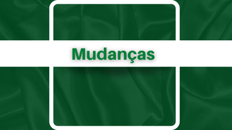 Imagem com fundo verde, com um retângulo branco e o texto "Mudanças"