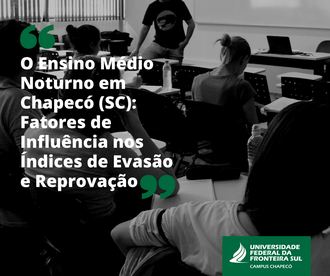 Foto em preto e branco de sala de aula apresenta o nome da pesquisa e a marca da UFFS - Campus Chapecó