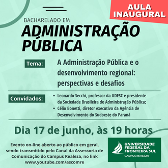 Cartaz de divulgação aula inaugural de administração pública