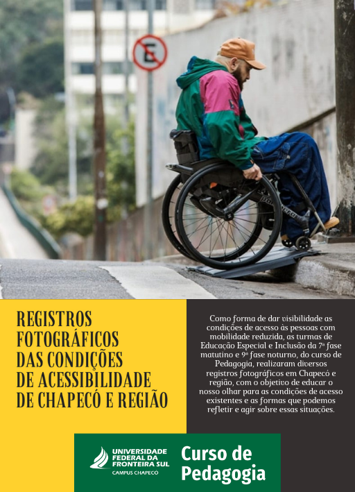 Cartaz com informaç~es sobre evento exposição de fotografias condições de acessibilidade Chapecó e região.