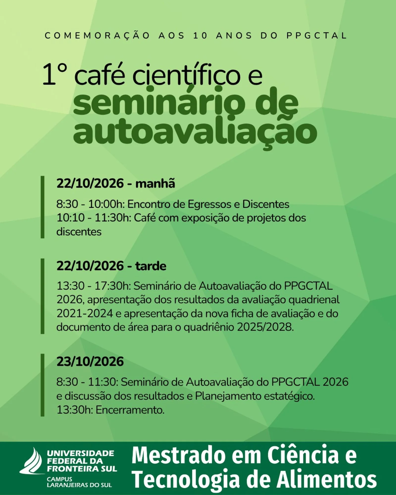 Comemoração aos 10 anos do PPGCTAL - 1° café científico e seminário de autoavaliação